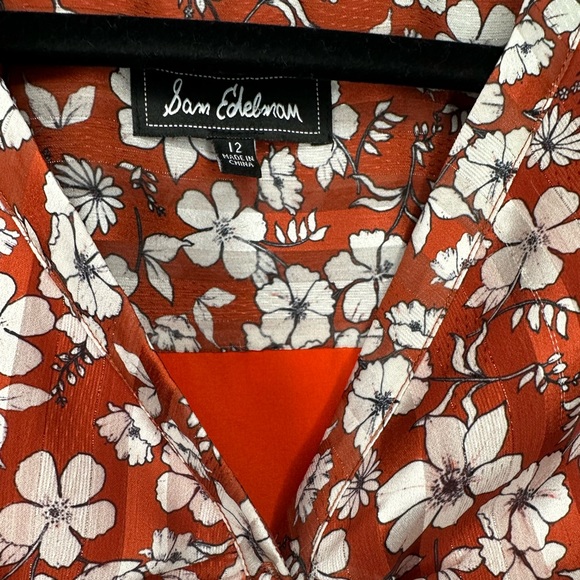 Sam Edelman Floral Dress Orange/Red Asymmetrical Size 12 - Picture 3 of 7